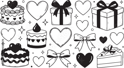 Black and white valentine's day clip art collection