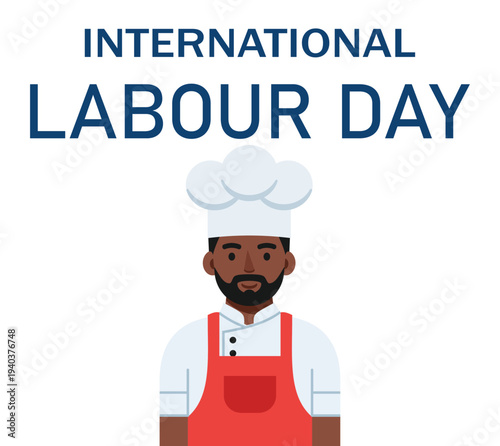 International labour day illustration with a chef wearing a red apron and white hat on a white background