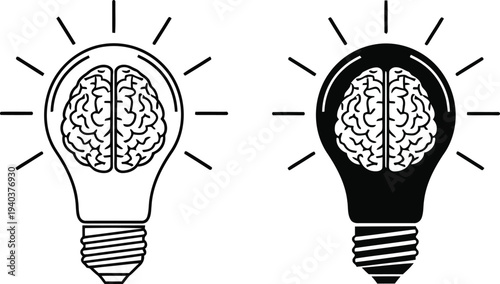 Light bulb brain illustrations with ideas