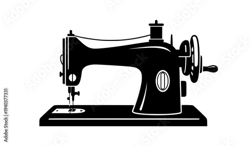 Sewing Machine Silhouette Vector Illustration on White Background