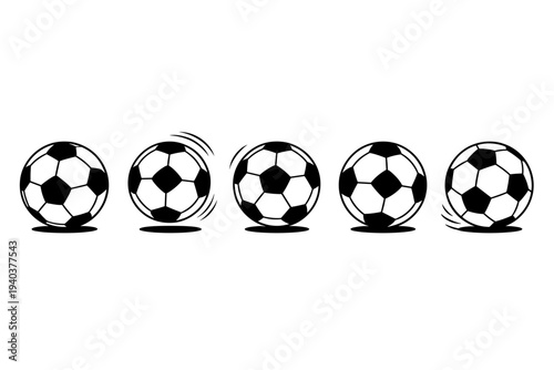 Set of classic soccer ball icons in different motion states including bouncing and rolling for sports branding and football tournament graphic design