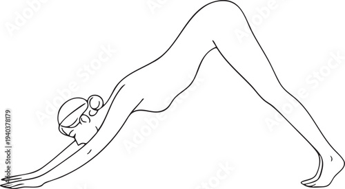 Woman Yoga Balance Pose Elegant Line Art