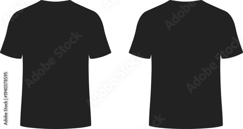 Set of two simple black t-shirt silhouettes isolated on white background for apparel mockup clothing brand logo fashion design and garment industry template