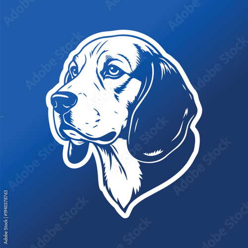 Dog Portrait Illustration with White Outline on Blue Background