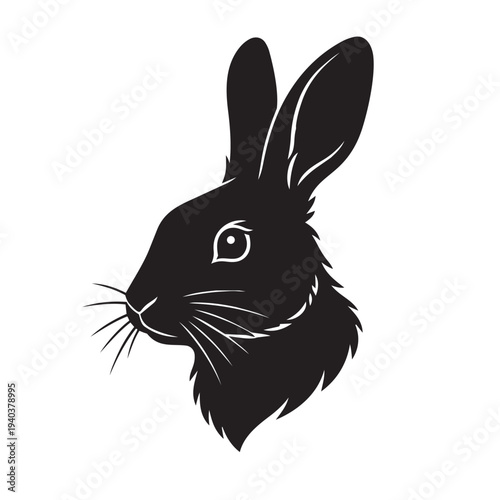 Rabbit Portrait Illustration with White Outline on Blue Background