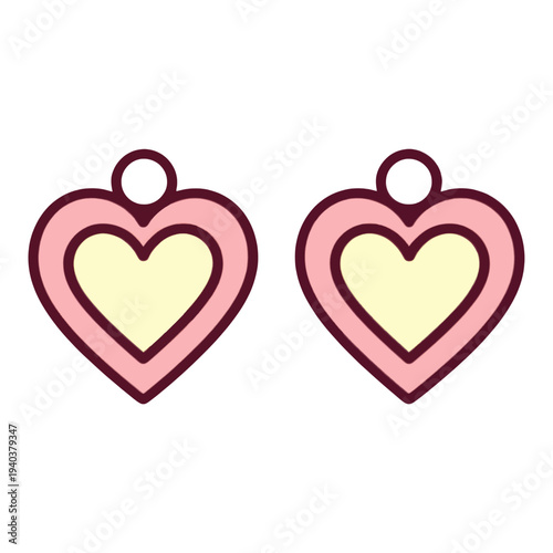 Double Heart Pendant Charm Icon for App UI with Glossy Finish
