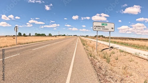 P-980 paved road leaving Fromista in direction to Carrion de los Condes, province of Palencia, Castile and Leon, Spain