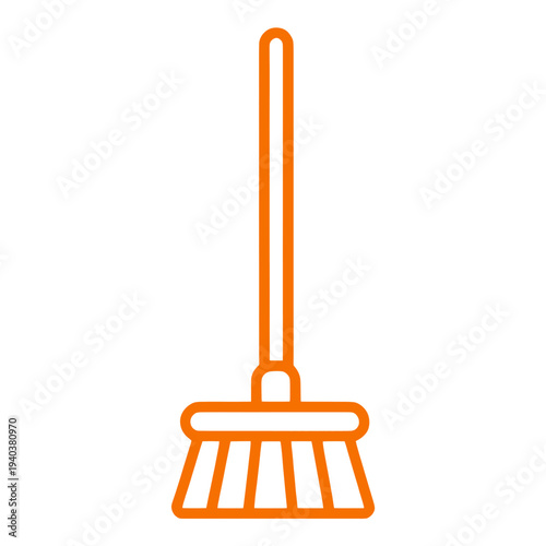 Orange Outline Broom Icon for App UI with Handle and Brush Strips