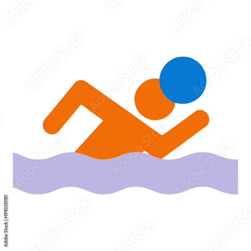 Orange Swimmer With Blue Ball Flat UI Icon for App UI