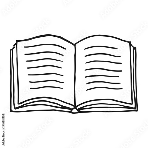 Open book outline sketch. Hand drawn illustration.