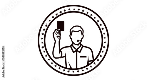 Football Referee Holding Red Card Sports Decision Icon on Isolated White Background