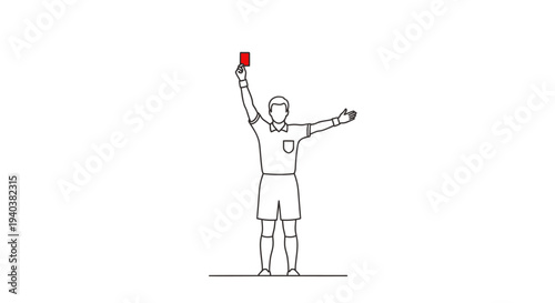 Soccer Referee Showing Red Card Outline Icon on an isolated white background, symbolizing penalty and rules enforcement.