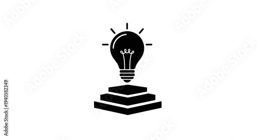 Illuminated Light Bulb on Steps Icon isolated white background, symbolizing idea and innovation.