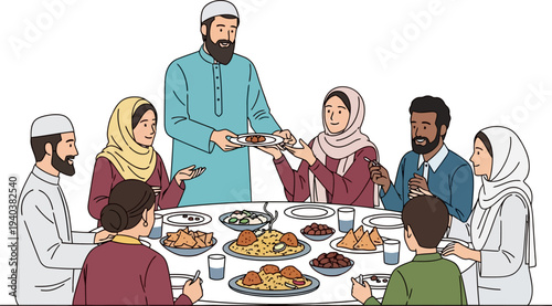 Family sharing a meal at a round table