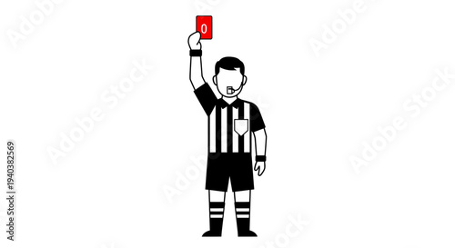 Football Soccer Referee Showing Red Card for Fouling, isolated white background