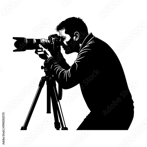 Silhouette of a photographer with camera and tripod
