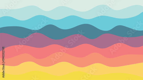 Soft wavy gradient background in pastel blue, lavender, coral, peach and golden yellow layers on pure white