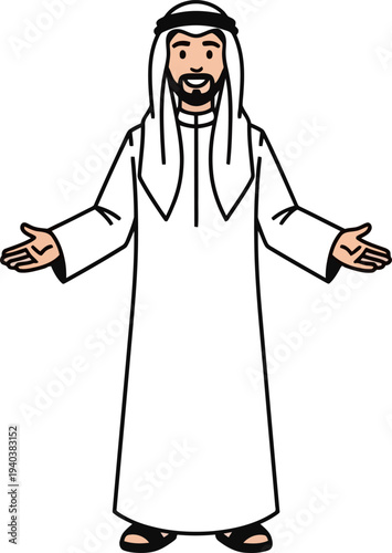 Smiling arab man in traditional white thobe and ghutra