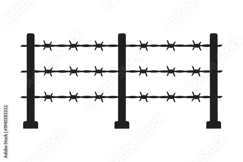 Barbed Wire Fence for Security vector silhouette an white background