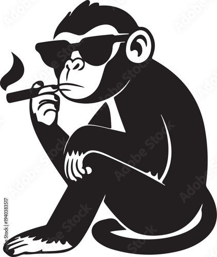 Cool monkey with sunglasses smoking a cigar vector silhouette illustration

