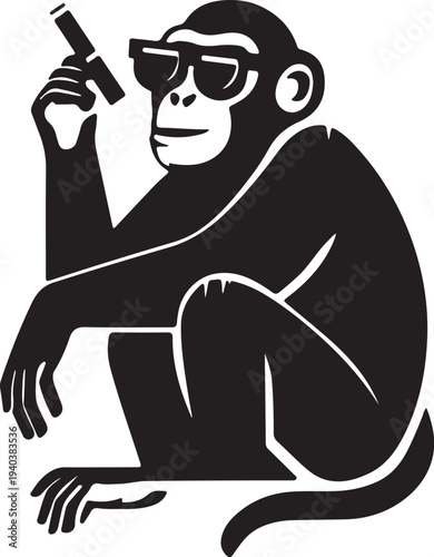 Cool monkey with sunglasses smoking a cigar vector silhouette illustration