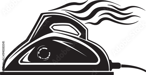Vintage electric iron with steam vector silhouette illustration for design
