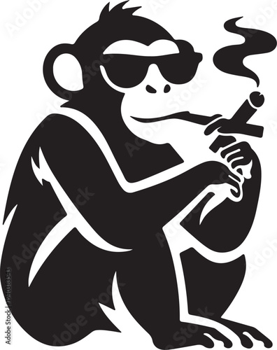Cool monkey with sunglasses smoking a cigar vector silhouette illustration