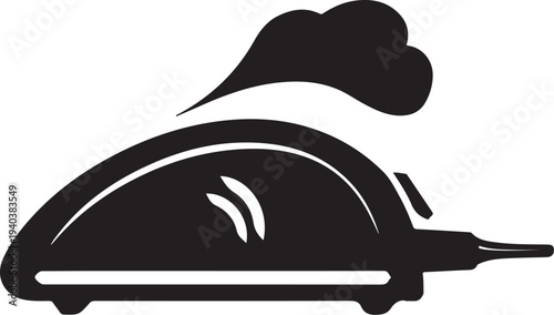 Modern iron with steam vector silhouette illustration in black and white
