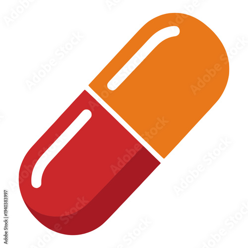 Red and Orange Two-Toned Pill 3D Icon for App UI