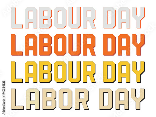 Multicolored labour day text graphic on white background for celebrations and events