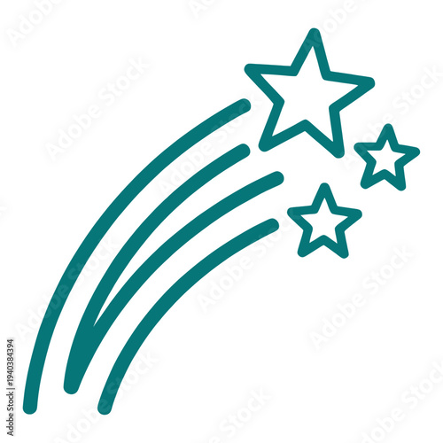 Teal Outline Meteor Shower With Three Stars Line Icon for App UI