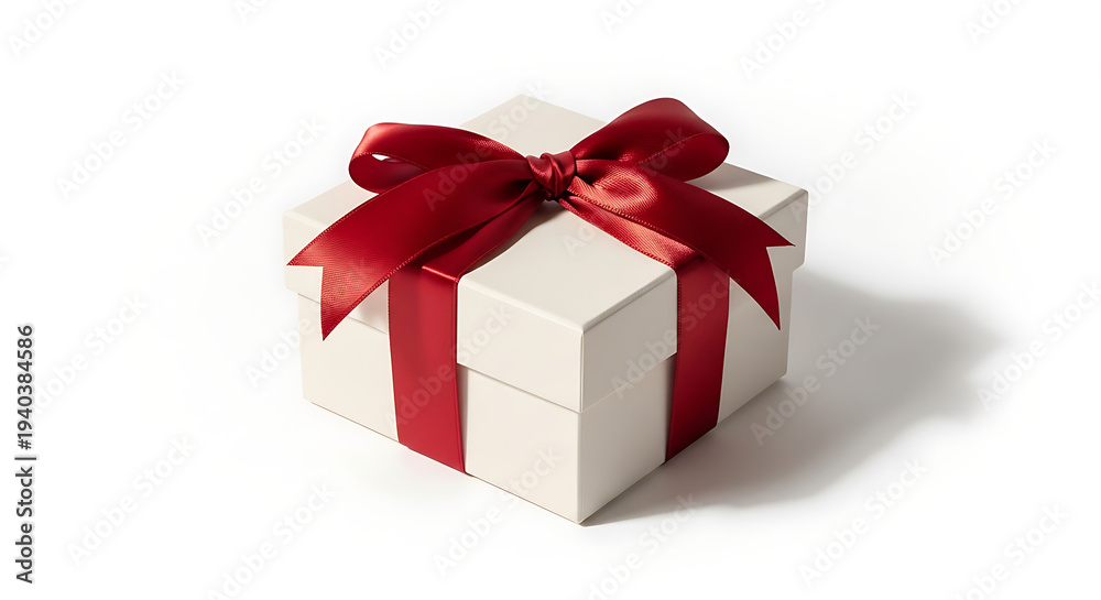 Fototapeta premium Romantic Gift Box with Red Ribbon