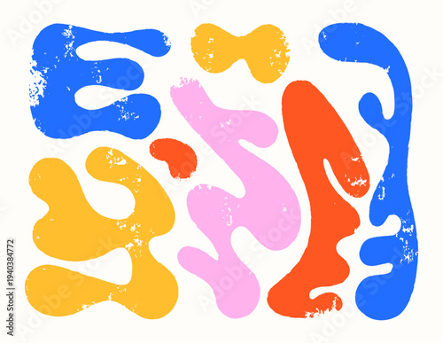Colorful Abstract Organic Shapes Set with Distressed Texture