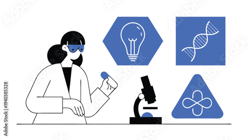 Female scientist analyzing dna structure abstract concept vector illustrations