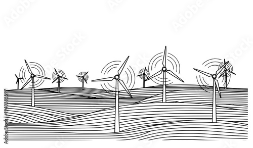 Wind Turbine Renewable Energy Minimal Line Landscape Vector
