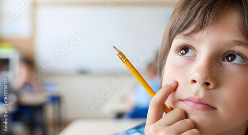 Curious Child Student Thinking and Looking Up for Inspiration