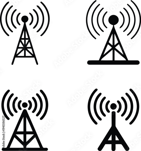 Broadcast tower icon set vector illustration.
