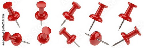 Red push pins PNG collection isolated on transparent background