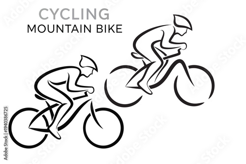 Two cyclists riding mountain bikes in a line