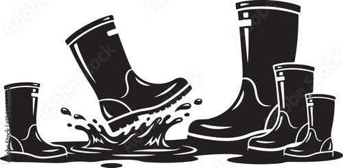 Rubber Boots in a Puddle of Water Splashing Fun