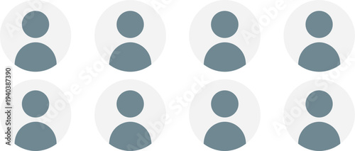 Set of eight minimalist profile icons for user interface design, professional team avatar placeholders, cad drawing flat vector illustration, digital.