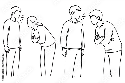 Illustration of four men experiencing discomfort or pain