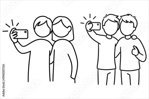 People taking selfies together in a group