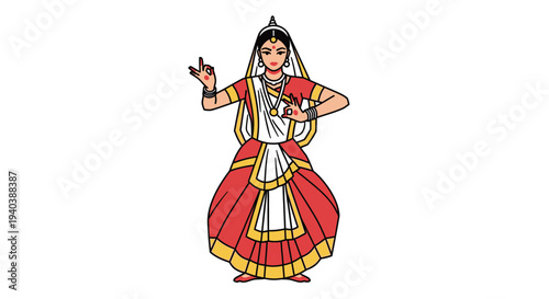 Traditional Indian Dancer Performing Bharatanatyam Dance in Ornate Costume