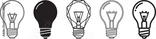 Five light bulbs ideas innovation creativity vector illustration thin line flat design scalable graphic