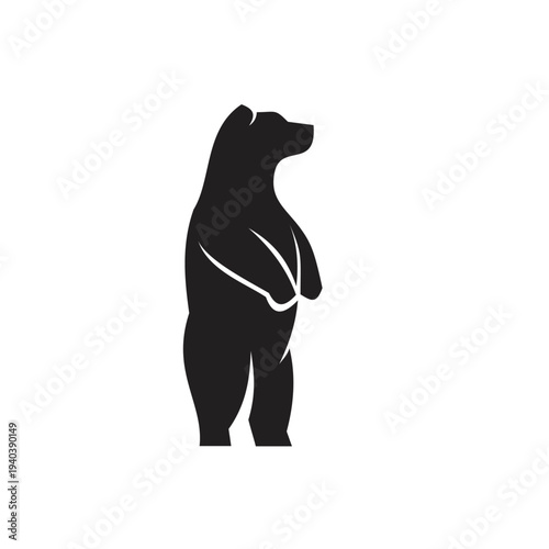 Black Bear Standing Upright Silhouette Vector Logo Icon Design