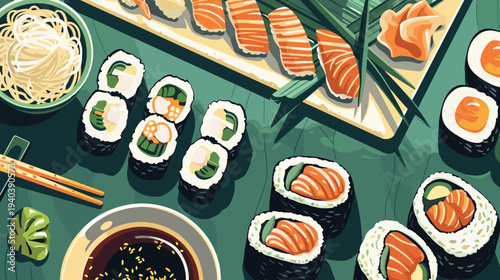 Colorful sushi platter artistic presentation of japanese cuisine