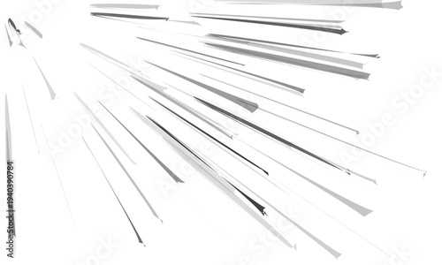 Abstract White Background with Grey Dynamic Motion Streaks and Sharp Speed Line Fragments.