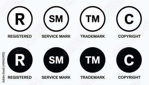 Copyright Trademark Registered Service Mark Icons Intellectual Property Symbol Vector