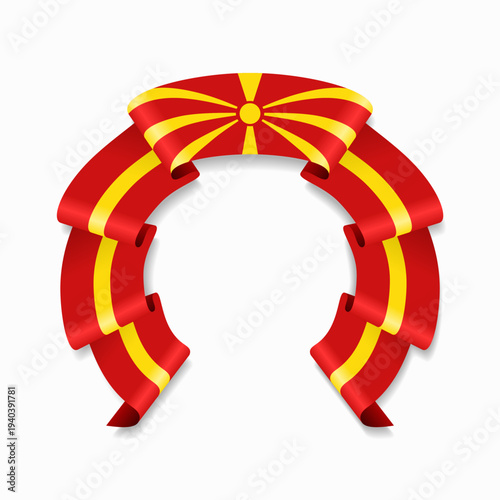 North Macedonian flag circular wavy ribbon, ideal for patriotic or cultural design themes. Vector illustration.